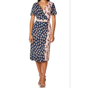 Women's BCBGeneration Navy Pink Floral Short Sleeve Wrap Dress M